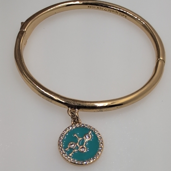 Kate Spade Gold Bangle Turquoise Blue Virgo "She's pretty Major" Horoscope Charm - Picture 4 of 7